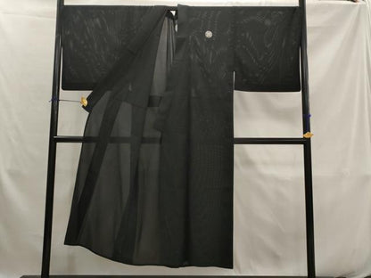 平和屋着物＊夏物　男性　黒紋付　絽　キングサイズ　洗える着物　AABK2804st