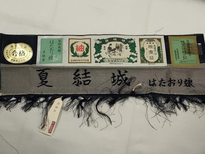 平和屋着物＊夏物　結城紬　奥順　はたおり娘　夏結城　80亀甲　エ霞文　証紙付き　正絹　逸品　AABK2805st