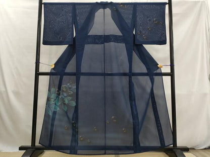平和屋着物＊夏物　訪問着　縦絽　紫陽花　水滴　金彩　正絹　逸品　AABK2806st