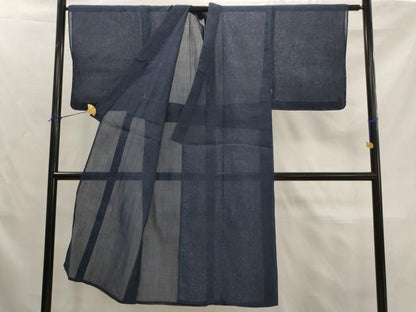 平和屋着物＊夏物　男性　本場小千谷ちぢみ　青褐色　反端付き　麻　逸品　未使用　AABK2808st