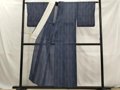 平和屋着物＊夏物　矢代仁　本場小千谷ちぢみ　縞　反端付き　麻　逸品　未使用　AABK2809st