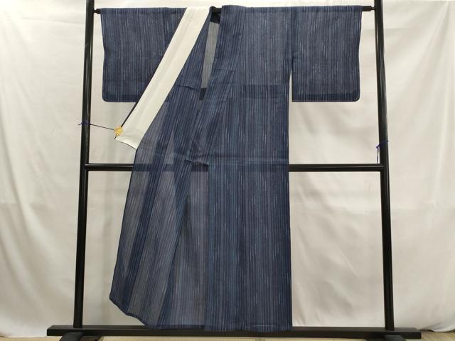 平和屋着物＊夏物　矢代仁　本場小千谷ちぢみ　縞　反端付き　麻　逸品　未使用　AABK2809st