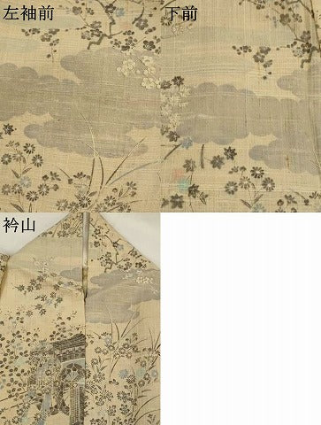 平和屋着物＊夏物　訪問着　生紬　御所車花文　正絹　逸品　AABK2824st