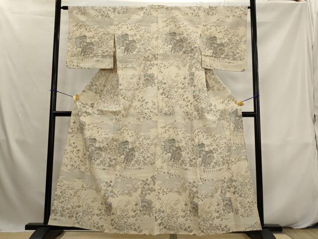 平和屋着物＊夏物　訪問着　生紬　御所車花文　正絹　逸品　AABK2824st