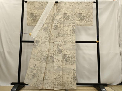 平和屋着物＊夏物　訪問着　生紬　御所車花文　正絹　逸品　AABK2824st
