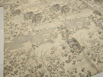 平和屋着物＊夏物　訪問着　生紬　御所車花文　正絹　逸品　AABK2824st
