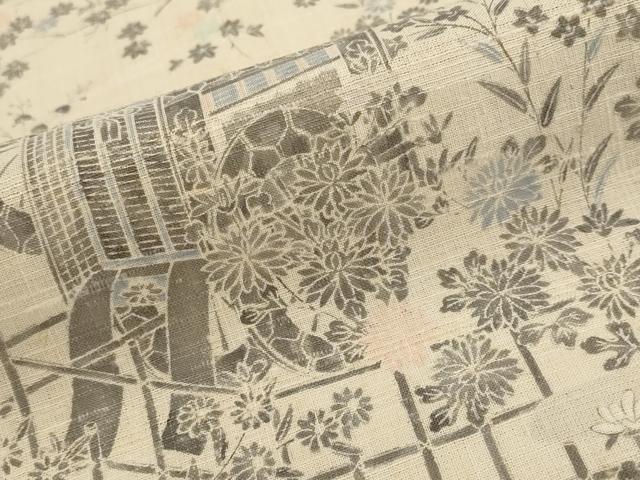 平和屋着物＊夏物　訪問着　生紬　御所車花文　正絹　逸品　AABK2824st