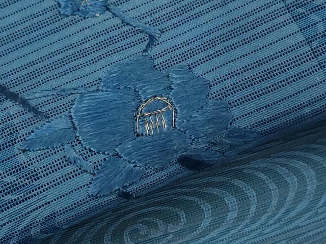平和屋着物＊夏物　訪問着　変わり絽　刺繍　色紙枝花文　銀糸　正絹　逸品　AABK2834st