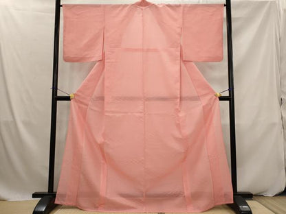 平和屋着物＊夏物　色無地　絽　芝紋紗　 甚三紅色　正絹　逸品　AABK2836st
