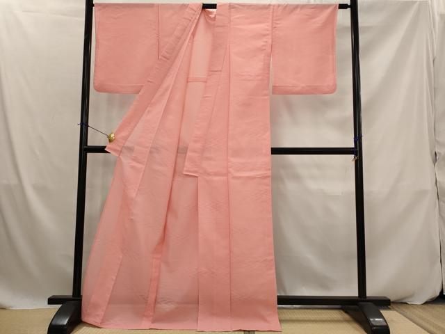 平和屋着物＊夏物　色無地　絽　芝紋紗　 甚三紅色　正絹　逸品　AABK2836st