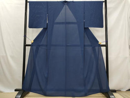 平和屋着物＊夏物　色無地　絽　濃藍色　正絹　逸品　AABK2843st