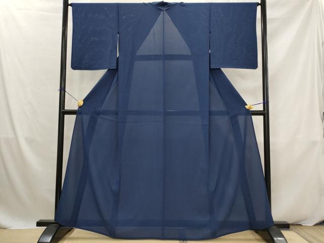平和屋着物＊夏物　色無地　絽　濃藍色　正絹　逸品　AABK2843st