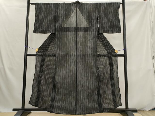 平和屋着物＊夏物　本場小千谷ちぢみ　縞　黒地　やまと誂製　麻　逸品　AABK2860st