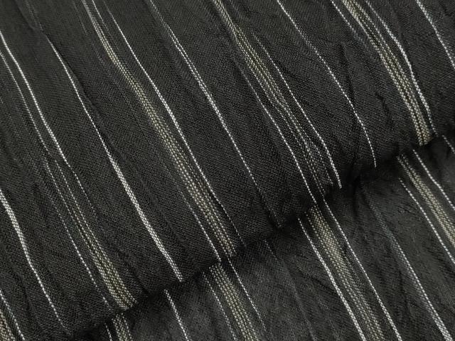 平和屋着物＊夏物　本場小千谷ちぢみ　縞　黒地　やまと誂製　麻　逸品　AABK2860st