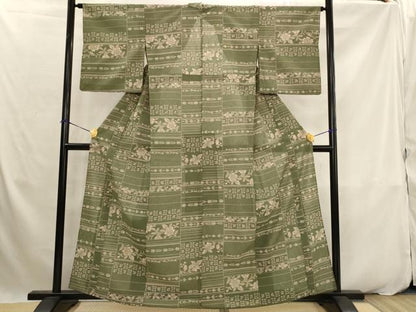 平和屋着物＊夏物　小紋　紗　横段花文　洗える着物　AABK2862st