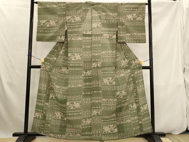 平和屋着物＊夏物　小紋　紗　横段花文　洗える着物　AABK2862st
