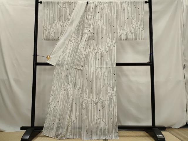 平和屋着物＊夏物　小紋　絽縮緬　流水文　魚　洗える着物　AABK2871st