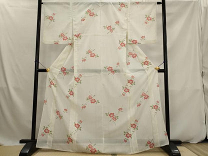 平和屋着物＊夏物　小紋　絽　草花文　洗える着物　AABK2872st