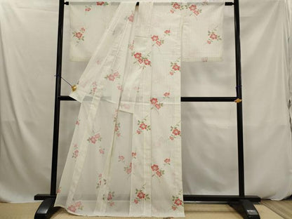 平和屋着物＊夏物　小紋　絽　草花文　洗える着物　AABK2872st