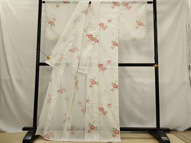 平和屋着物＊夏物　小紋　絽　草花文　洗える着物　AABK2872st