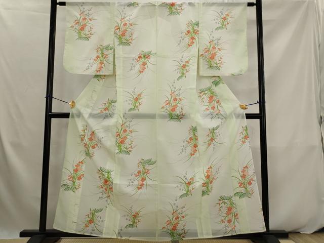平和屋着物＊夏物　小紋　絽　草花文　暈し染め　洗える着物　AABK2873st