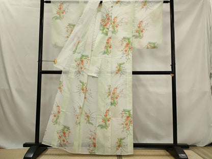 平和屋着物＊夏物　小紋　絽　草花文　暈し染め　洗える着物　AABK2873st
