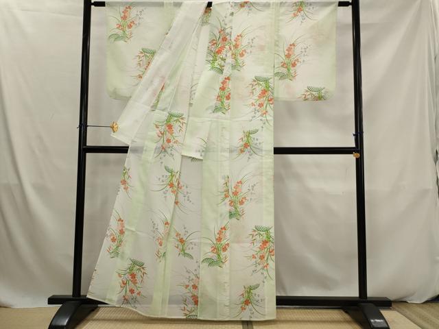 平和屋着物＊夏物　小紋　絽　草花文　暈し染め　洗える着物　AABK2873st