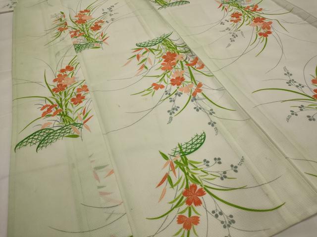 平和屋着物＊夏物　小紋　絽　草花文　暈し染め　洗える着物　AABK2873st