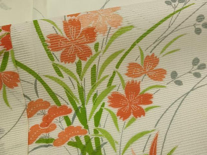平和屋着物＊夏物　小紋　絽　草花文　暈し染め　洗える着物　AABK2873st