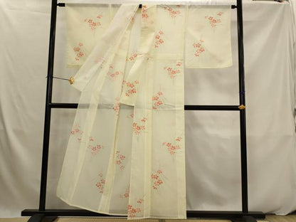 平和屋着物＊夏物　小紋　絽　草花文　洗える着物　AABK2874st