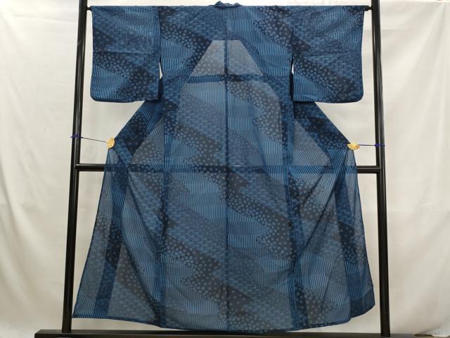 平和屋着物＊夏物　小紋　絽　流水花文　洗える着物　AABK2884st