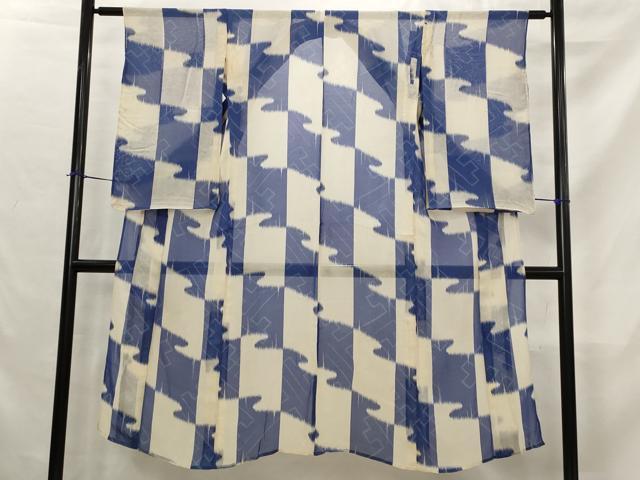 平和屋着物＊夏物　アンティーク　大正ロマン　小紋　紗　市松文様　正絹　逸品　AABK2888st