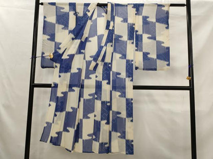 平和屋着物＊夏物　アンティーク　大正ロマン　小紋　紗　市松文様　正絹　逸品　AABK2888st