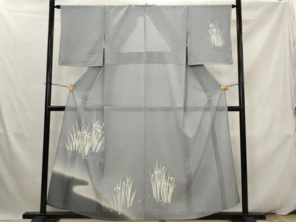 平和屋着物＊夏物　訪問着　絽　流水草花文　暈し染め　銀彩　正絹　逸品　AABK2889st