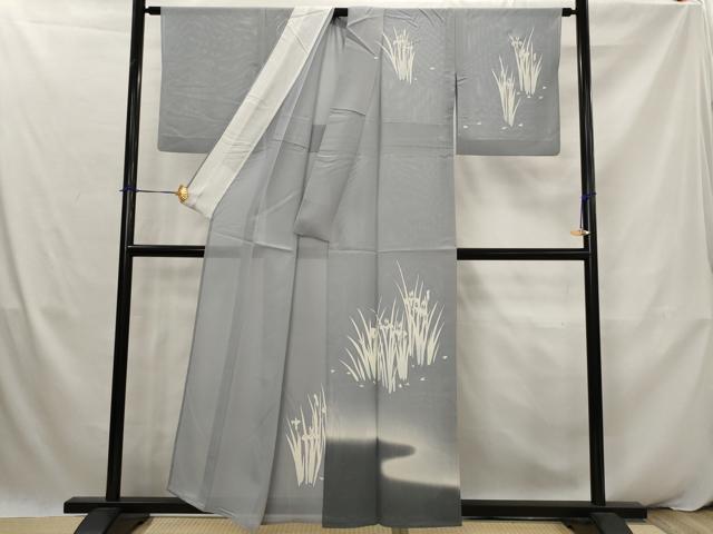 平和屋着物＊夏物　訪問着　絽　流水草花文　暈し染め　銀彩　正絹　逸品　AABK2889st