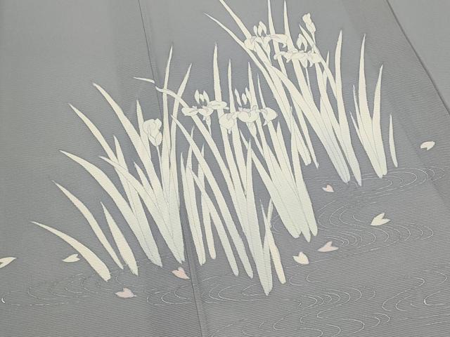 平和屋着物＊夏物　訪問着　絽　流水草花文　暈し染め　銀彩　正絹　逸品　AABK2889st