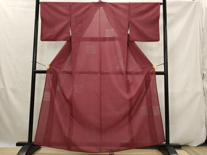 平和屋着物＊夏物　色無地　縦絽　遠州椿紋紗　葡萄茶色　正絹　逸品　AABK2890st