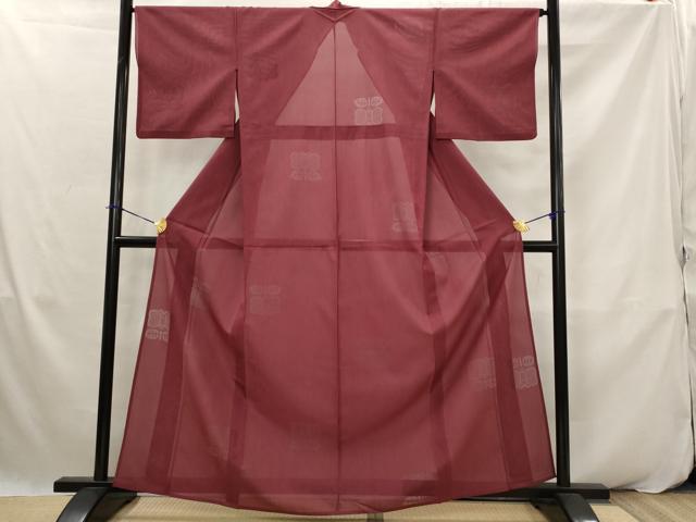 平和屋着物＊夏物　色無地　縦絽　遠州椿紋紗　葡萄茶色　正絹　逸品　AABK2890st