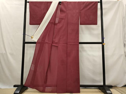 平和屋着物＊夏物　色無地　縦絽　遠州椿紋紗　葡萄茶色　正絹　逸品　AABK2890st