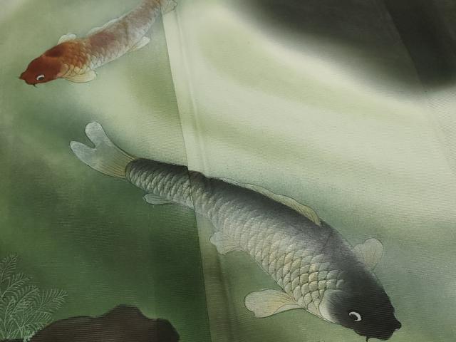 平和屋着物＊夏物　黒留袖　絽　作家物　手描き　鯉　暈し染め　AABK2891st