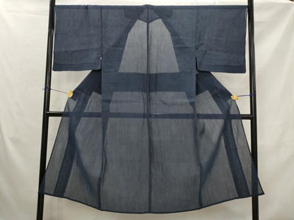 平和屋着物＊夏物　男性　本場小千谷ちぢみ　青褐色　麻　逸品　AABK2893st