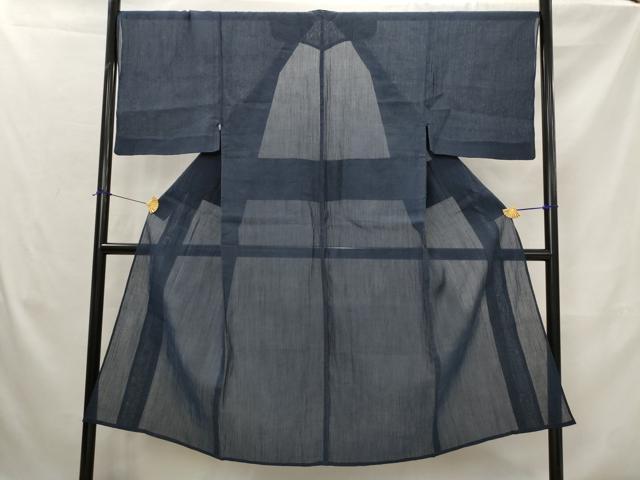 平和屋着物＊夏物　男性　本場小千谷ちぢみ　青褐色　麻　逸品　AABK2893st