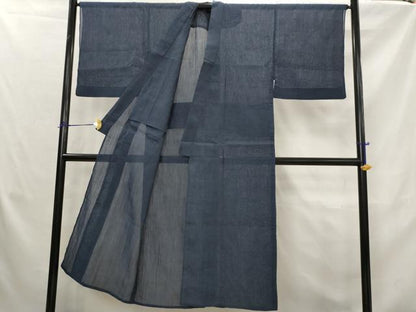 平和屋着物＊夏物　男性　本場小千谷ちぢみ　青褐色　麻　逸品　AABK2893st
