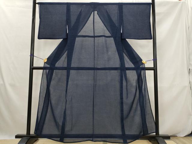 平和屋着物＊夏物　色無地　流水紋紗　留紺色　洗える着物　AABK2894st
