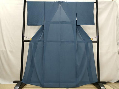 平和屋着物＊夏物　色無地　絽縮緬　作家物　深縹色　正絹　逸品　AABK2903st