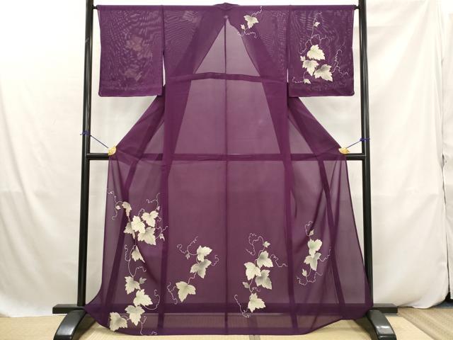 平和屋着物＊夏物　訪問着　絽　手描き　蔦の葉文　正絹　逸品　AABK2913st
