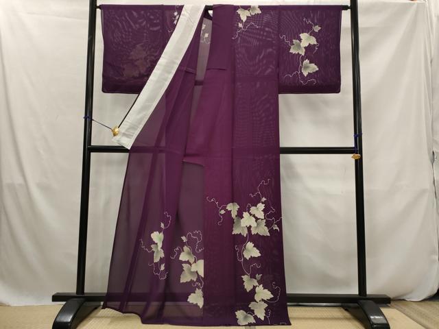 平和屋着物＊夏物　訪問着　絽　手描き　蔦の葉文　正絹　逸品　AABK2913st