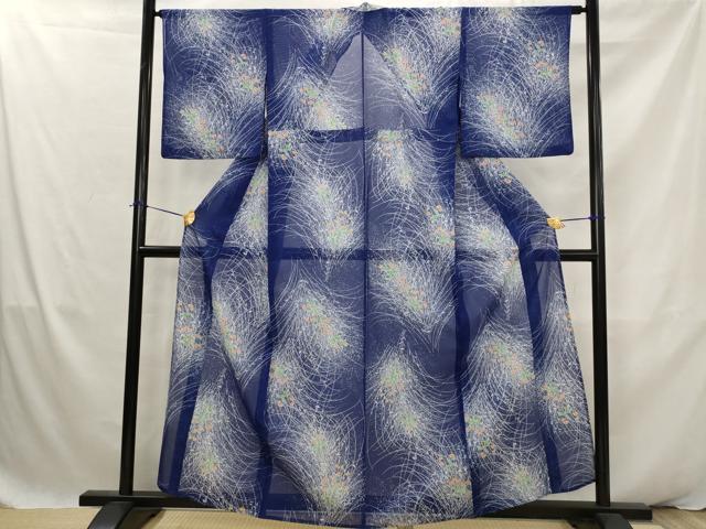 平和屋着物＊夏物　小紋　絽　草花文　洗える着物　AABK2914st