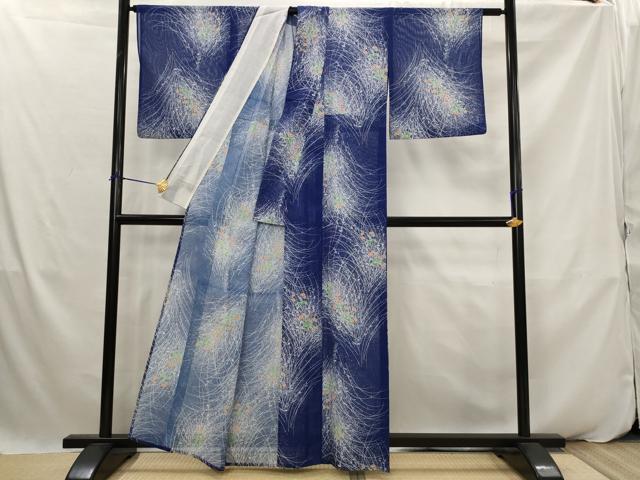 平和屋着物＊夏物　小紋　絽　草花文　洗える着物　AABK2914st