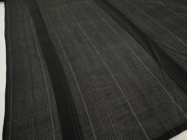 平和屋着物＊夏物　小紋　絽縮緬　縞　黒地　正絹　逸品　AABK2915st